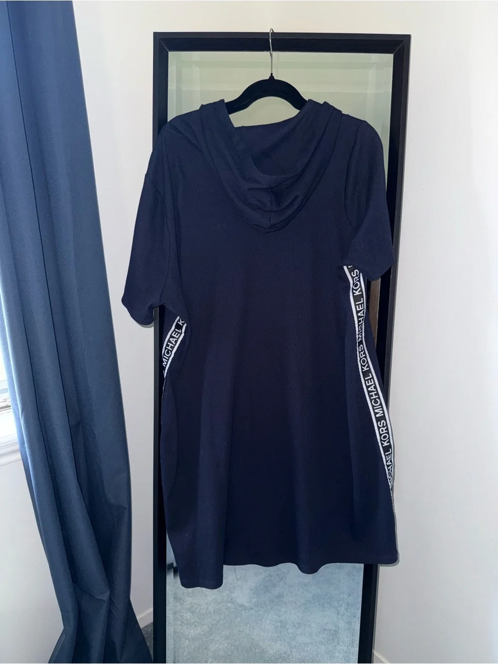 Michael Kors Logo Tape Hooded Tunic Top Midnight Blue 2X NWT